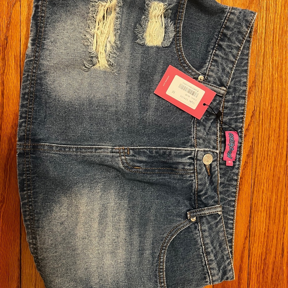 editkted distressed denim mini skirt with tags size 27 BRAND NEW WITH TAGS